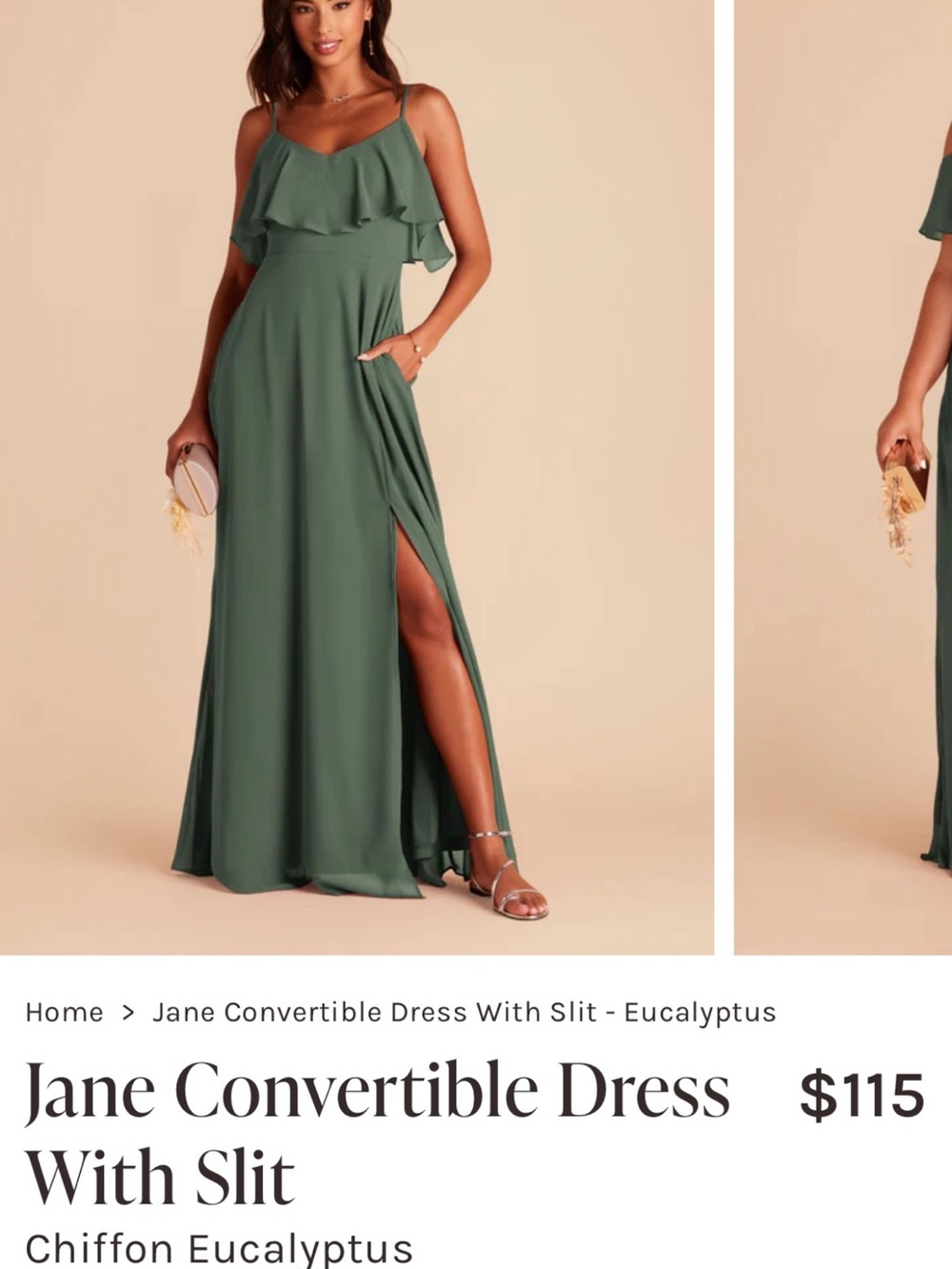 Birdy Grey Eucalyptus Green Ruffle Chiffon Maxi Dress with Slit